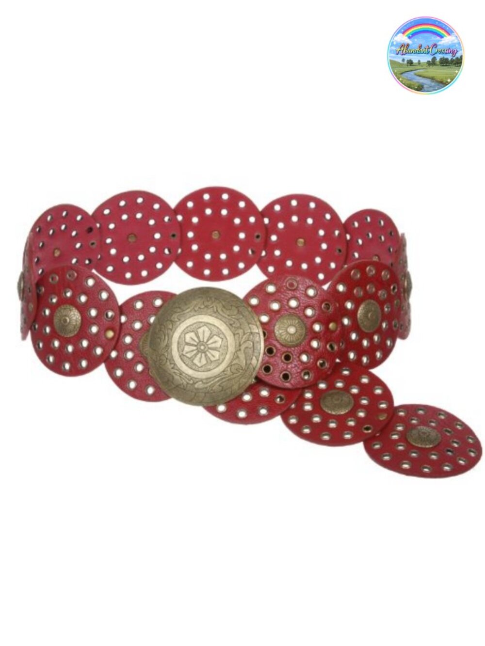 Wide Boho Disc Concho Leather Link Belt Antique Hardware Adjustable